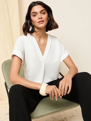 Friends Like These Ivory Short Sleeve Notch Neck Blouse - Image 1 of 4