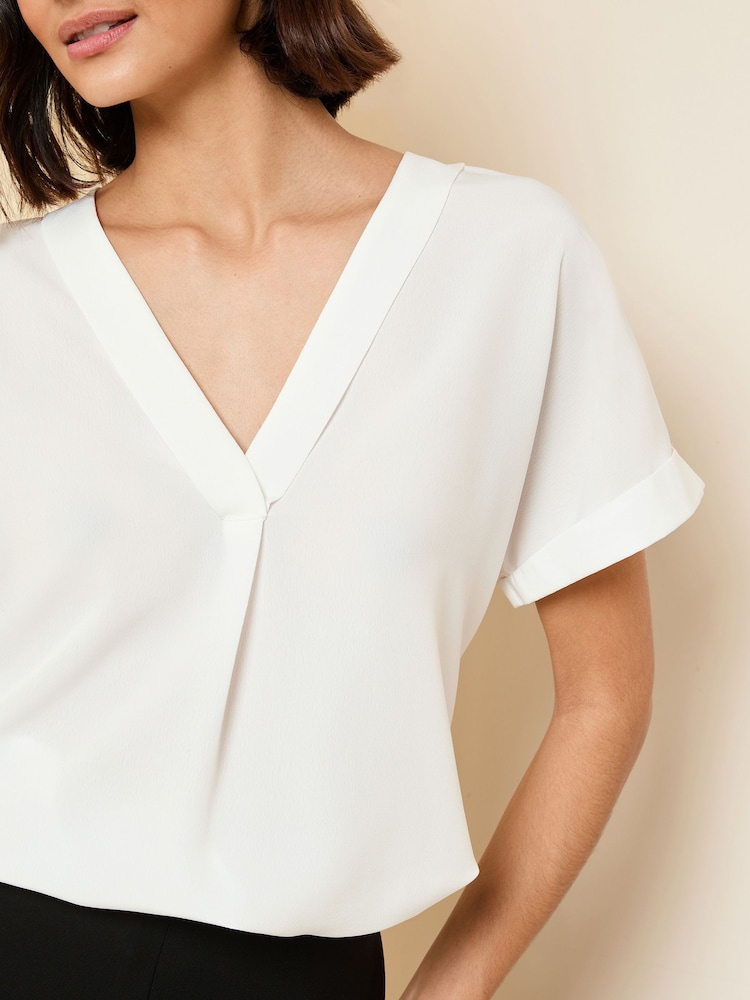 Friends Like These Ivory Short Sleeve Notch Neck Blouse - Image 4 of 4