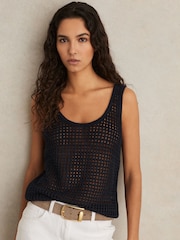 Reiss Navy Claudia Linen Open-Knit Vest - Image 1 of 6