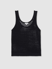 Reiss Navy Claudia Linen Open-Knit Vest - Image 2 of 6