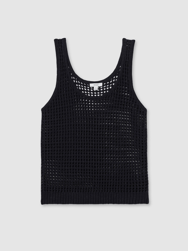 Reiss Navy Claudia Linen Open-Knit Vest - Image 2 of 6