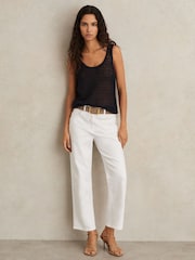 Reiss Navy Claudia Linen Open-Knit Vest - Image 3 of 6