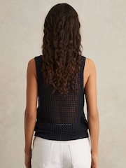 Reiss Navy Claudia Linen Open-Knit Vest - Image 5 of 6