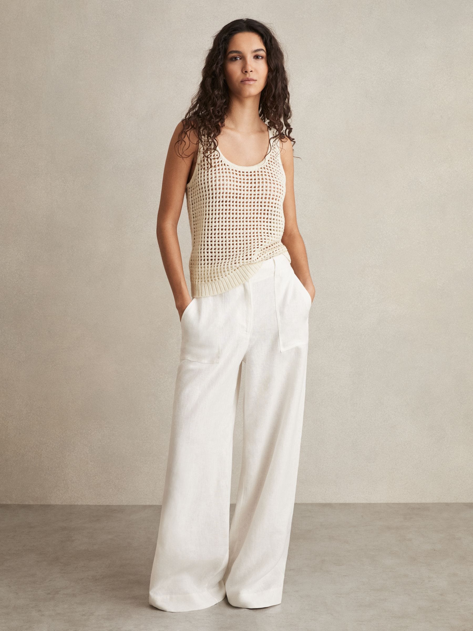 Buy Reiss Ivory Claudia Linen Open-Knit Vest from Next USA