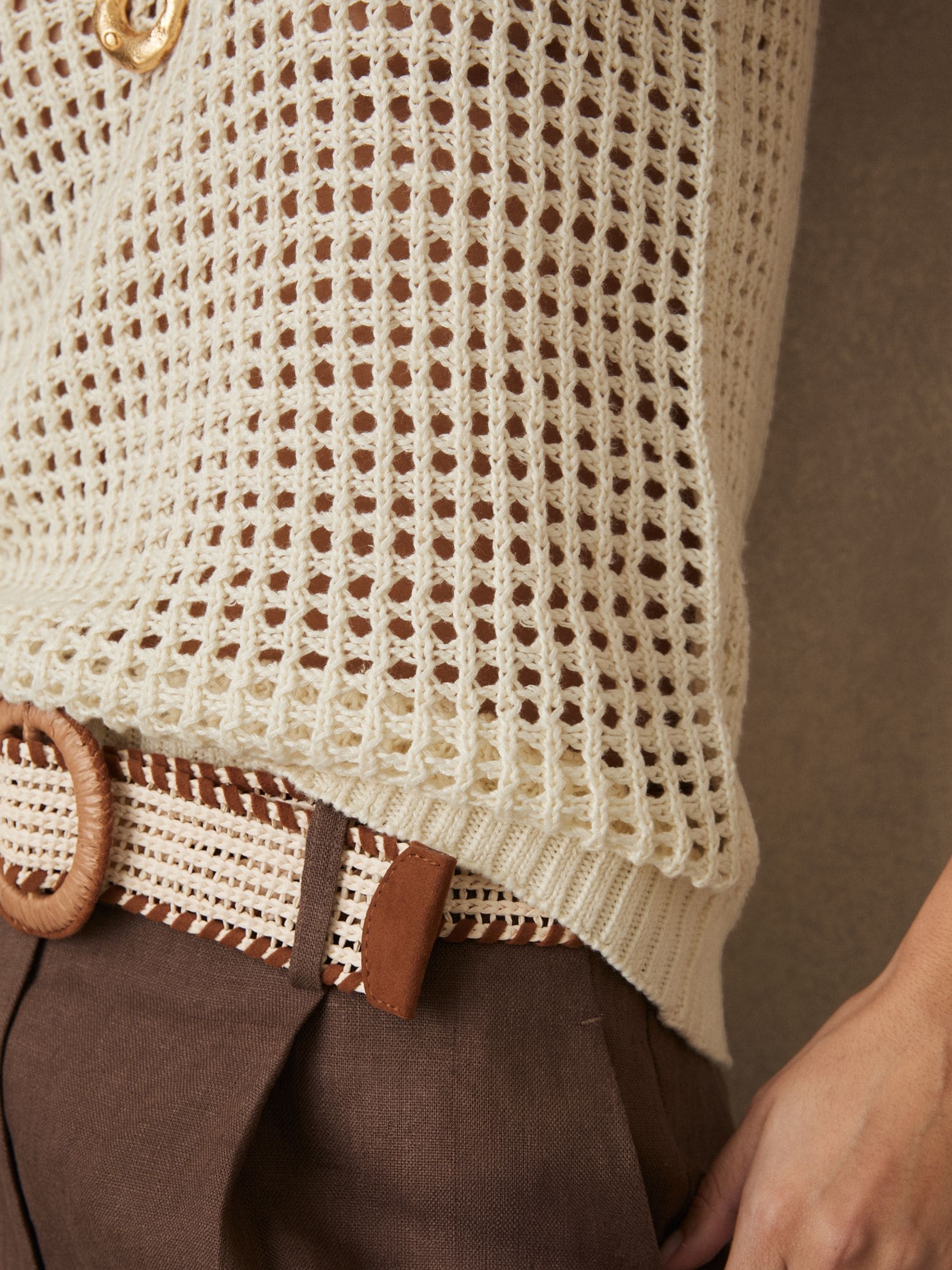 Buy Reiss Ivory Claudia Linen Open-Knit Vest from Next USA