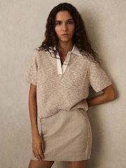 Reiss Neutral Sam Cotton-Blend Knit Polo Shirt - Image 1 of 6
