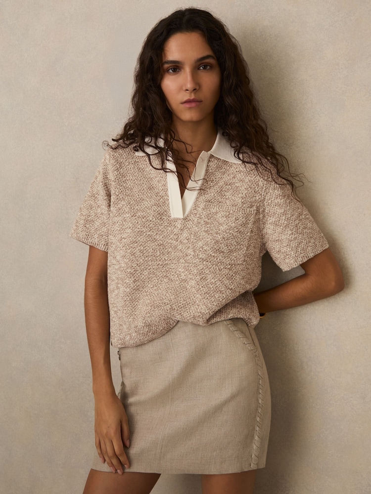 Reiss Neutral Sam Cotton-Blend Knit Polo Shirt - Image 1 of 6