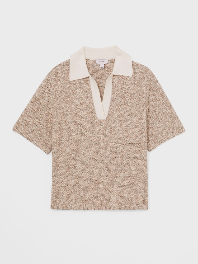 Reiss Neutral Sam Cotton-Blend Knit Polo Shirt - Image 2 of 6