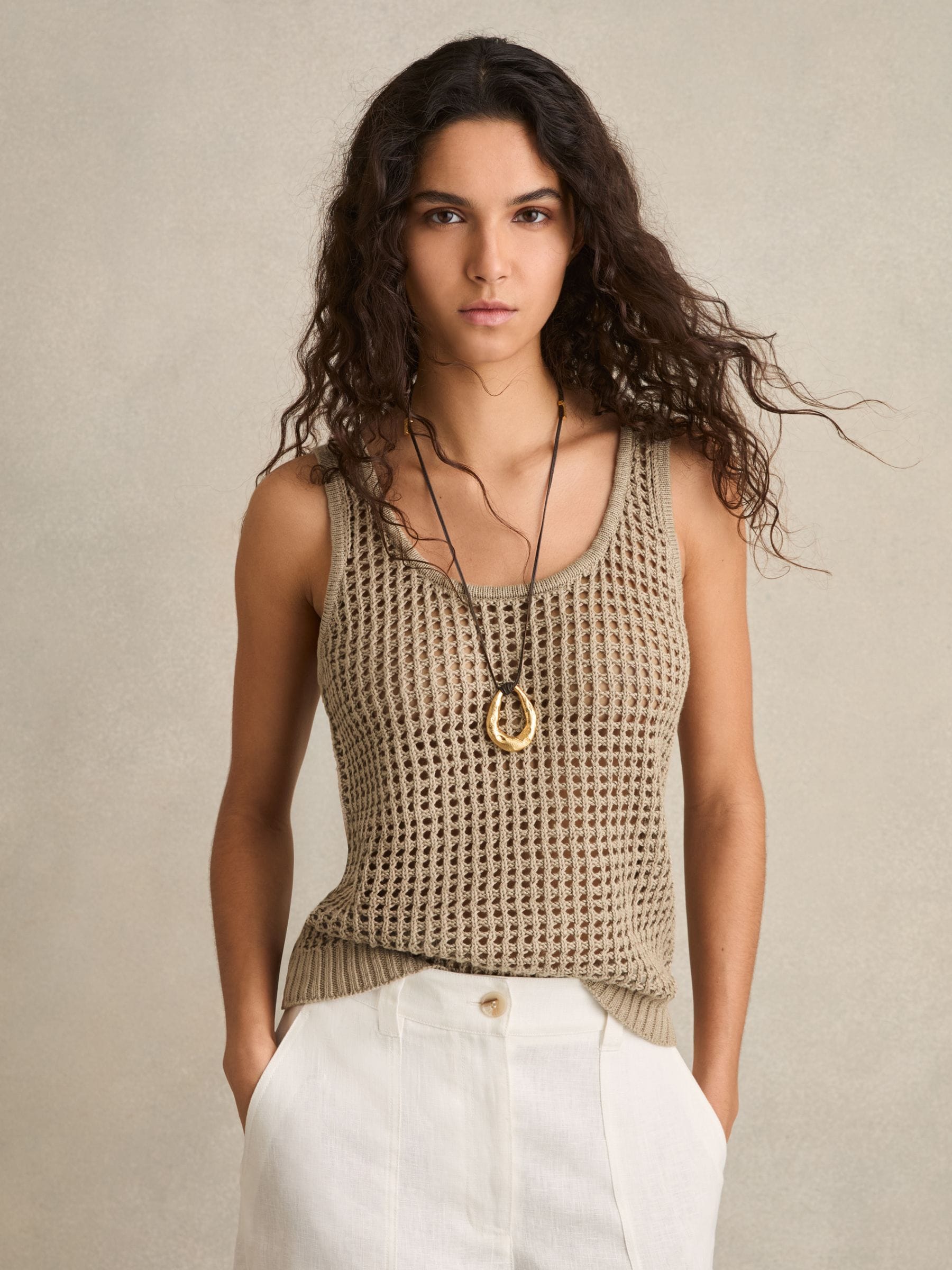 Buy Reiss Stone Claudia Linen Open-Knit Vest from Next USA
