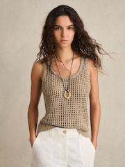 Reiss Stone Claudia Linen Open-Knit Vest - Image 1 of 6