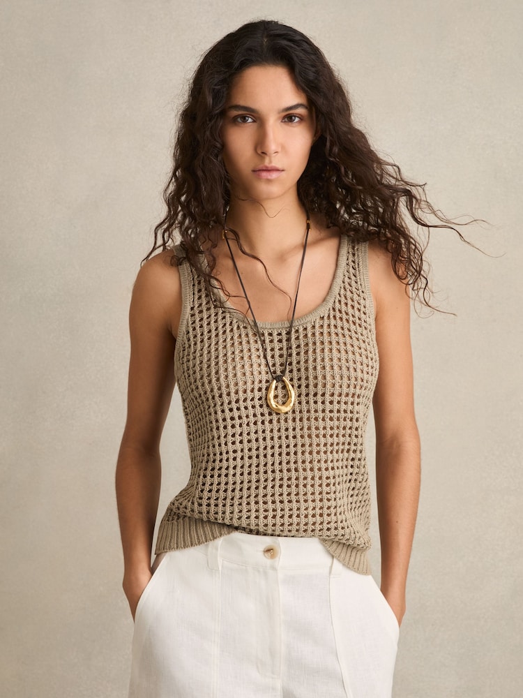 Reiss Stone Claudia Linen Open-Knit Vest - Image 1 of 6