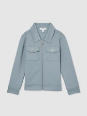 Reiss Soft Denim Blue Medina 3-9 yrs Interlock Zip-Through Overshirt - Image 2 of 4