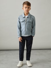 Reiss Soft Denim Blue Medina 3-9 yrs Interlock Zip-Through Overshirt - Image 3 of 4