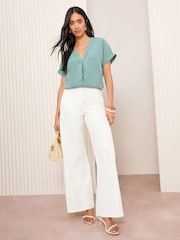 Friends Like These Blue Short Sleeve Notch Neck Blouse - Image 4 of 4