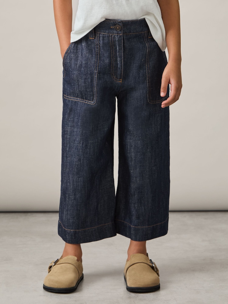 Reiss Indigo Ashby Cotton-Linen Wide Leg Trousers - Image 1 of 4