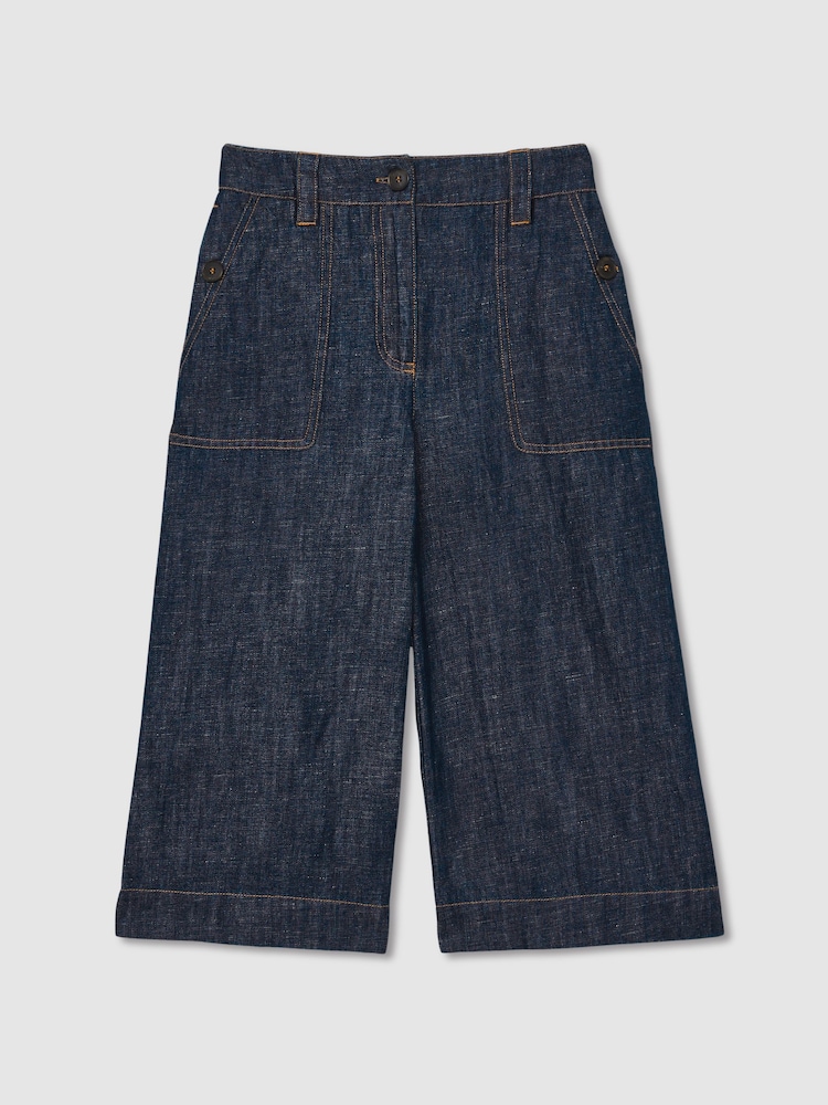 Reiss Indigo Ashby Cotton-Linen Wide Leg Trousers - Image 2 of 4
