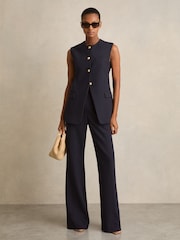 Reiss Navy Athena High-Neck Longline Waistcoat - Image 1 of 7