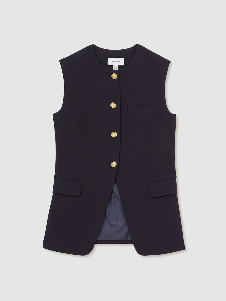 Reiss Navy Athena High-Neck Longline Waistcoat - Image 2 of 7