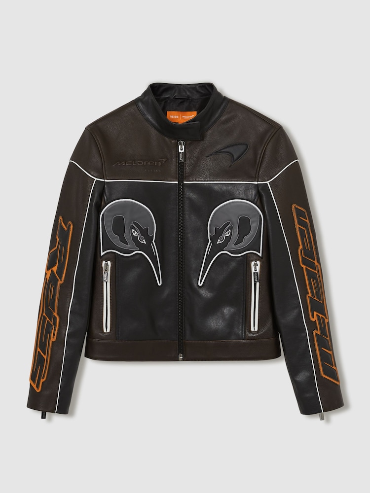 Czarny - Reiss Champion McLaren F1 Team Leather Biker Jacket - Image 2 of 9