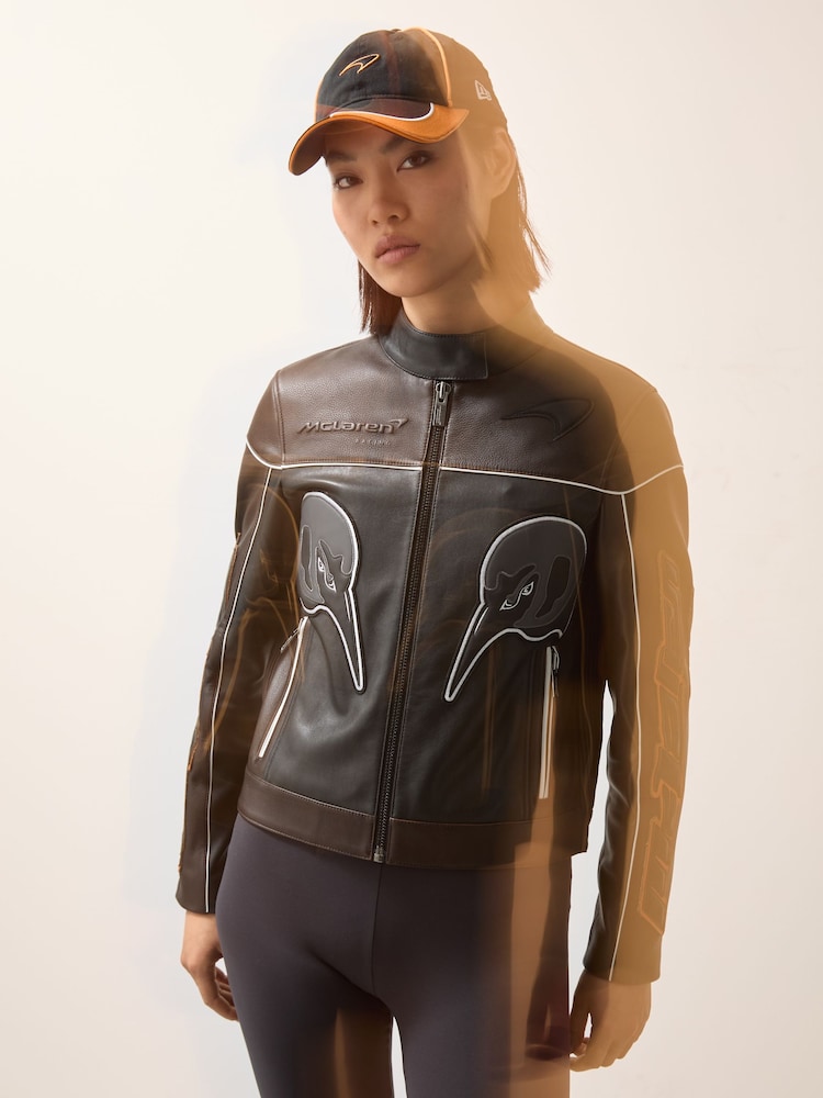 Czarny - Reiss Champion McLaren F1 Team Leather Biker Jacket - Image 3 of 9