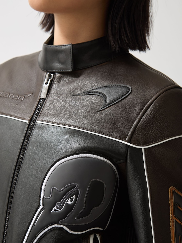 Czarny - Reiss Champion McLaren F1 Team Leather Biker Jacket - Image 6 of 9