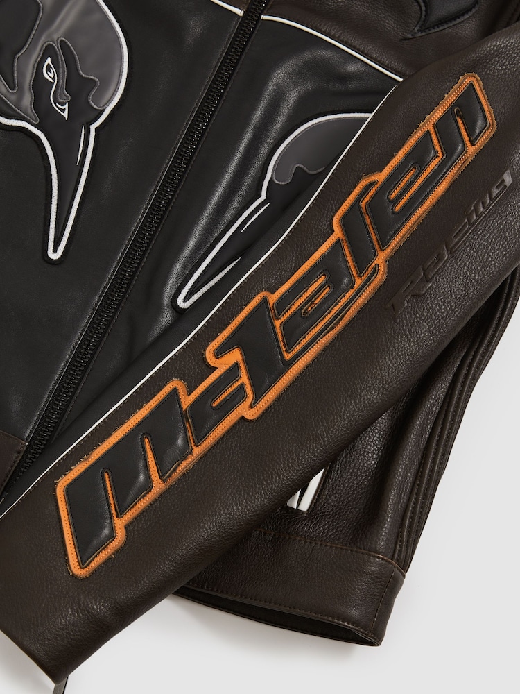 Czarny - Reiss Champion McLaren F1 Team Leather Biker Jacket - Image 7 of 9