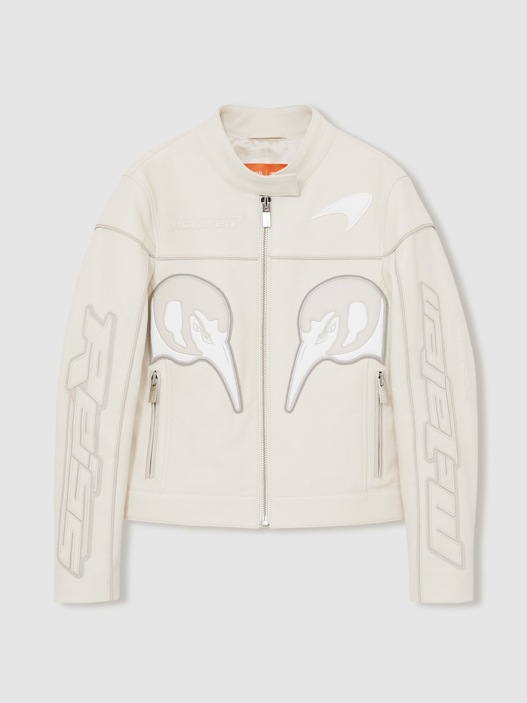 Off White - سترة بايكر جلد بتصميم فريق McLaren F1 تشكيلة Champion من Reiss - صورة 2 من 9
