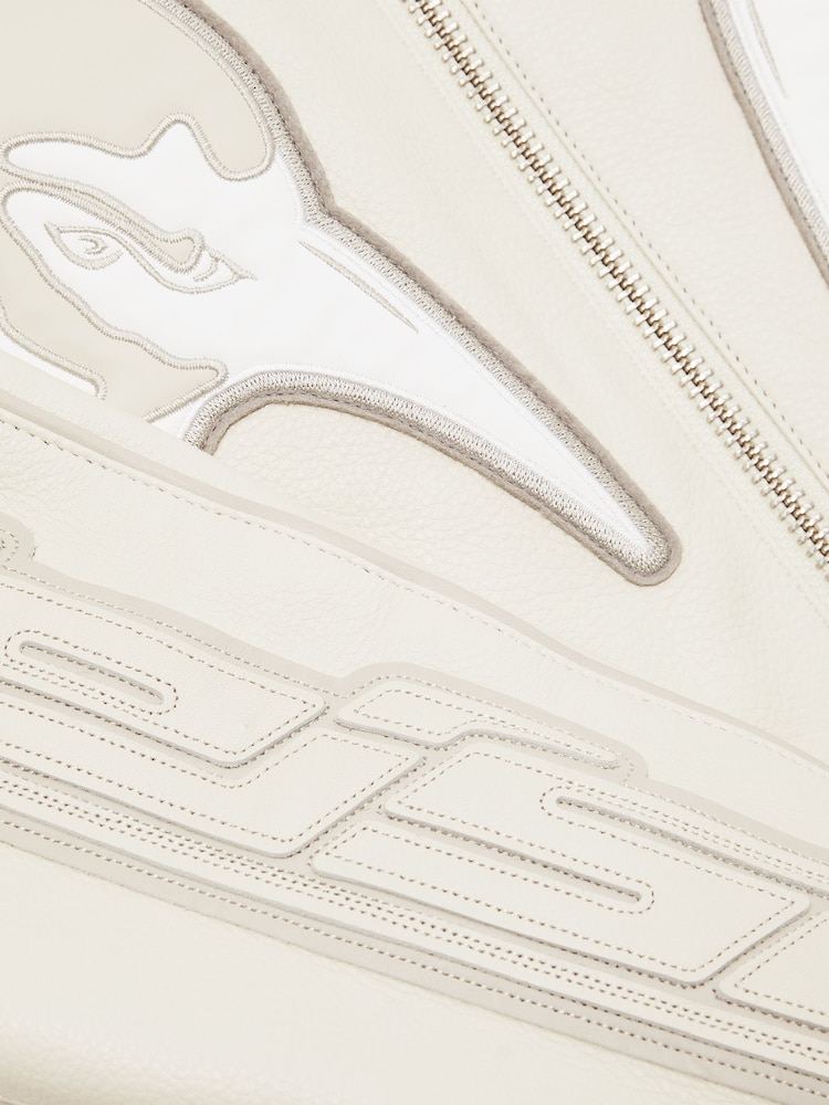 Off White - سترة بايكر جلد بتصميم فريق McLaren F1 تشكيلة Champion من Reiss - صورة 9 من 9