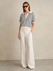 Reiss Blue/Ivory Jem Zig-Zag Knit Polo Shirt - Image 3 of 6