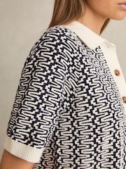 Reiss Blue/Ivory Jem Zig-Zag Knit Polo Shirt - Image 4 of 6