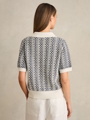 Reiss Blue/Ivory Jem Zig-Zag Knit Polo Shirt - Image 5 of 6