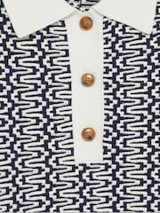 Reiss Blue/Ivory Jem Zig-Zag Knit Polo Shirt - Image 6 of 6