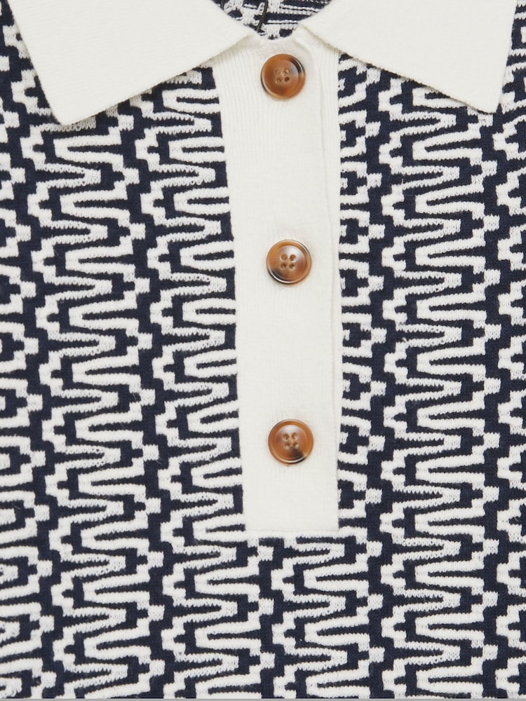 Reiss Blue/Ivory Jem Zig-Zag Knit Polo Shirt - Image 6 of 6