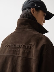 Reiss Chocolate Brown Rally McLaren F1 Team Suede Bomber Jacket - Image 4 of 9
