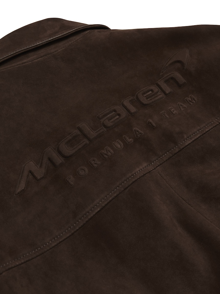 Reiss Chocolate Brown Rally McLaren F1 Team Suede Bomber Jacket - Image 9 of 9