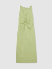 Reiss Green Pari Petite Ruched Sleeveless Midi Dress With Linen - Image 2 of 7