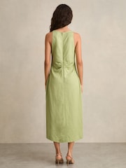 Reiss Green Pari Petite Ruched Sleeveless Midi Dress With Linen - Image 4 of 7