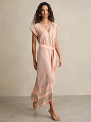 Reiss Coral Gina Scarf Print Belted Midi Dress - Image 1 of 6
