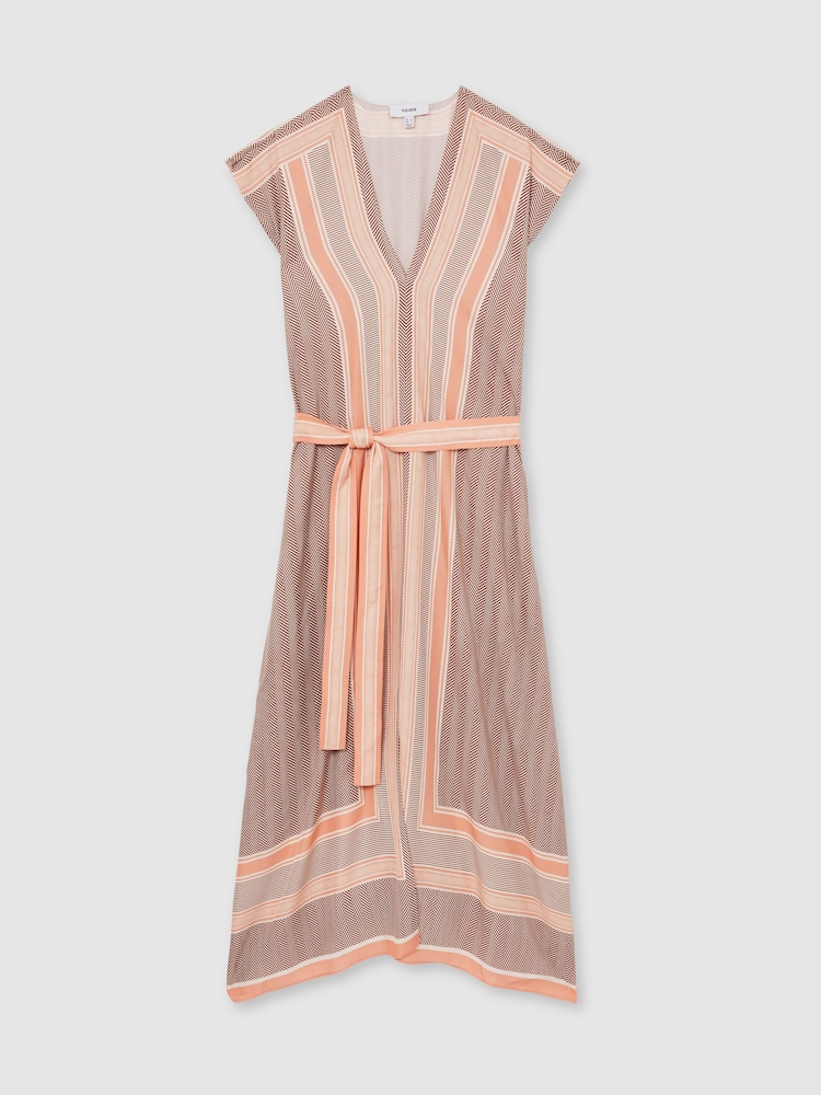 Reiss Coral Gina Scarf Print Belted Midi Dress - Image 2 of 6