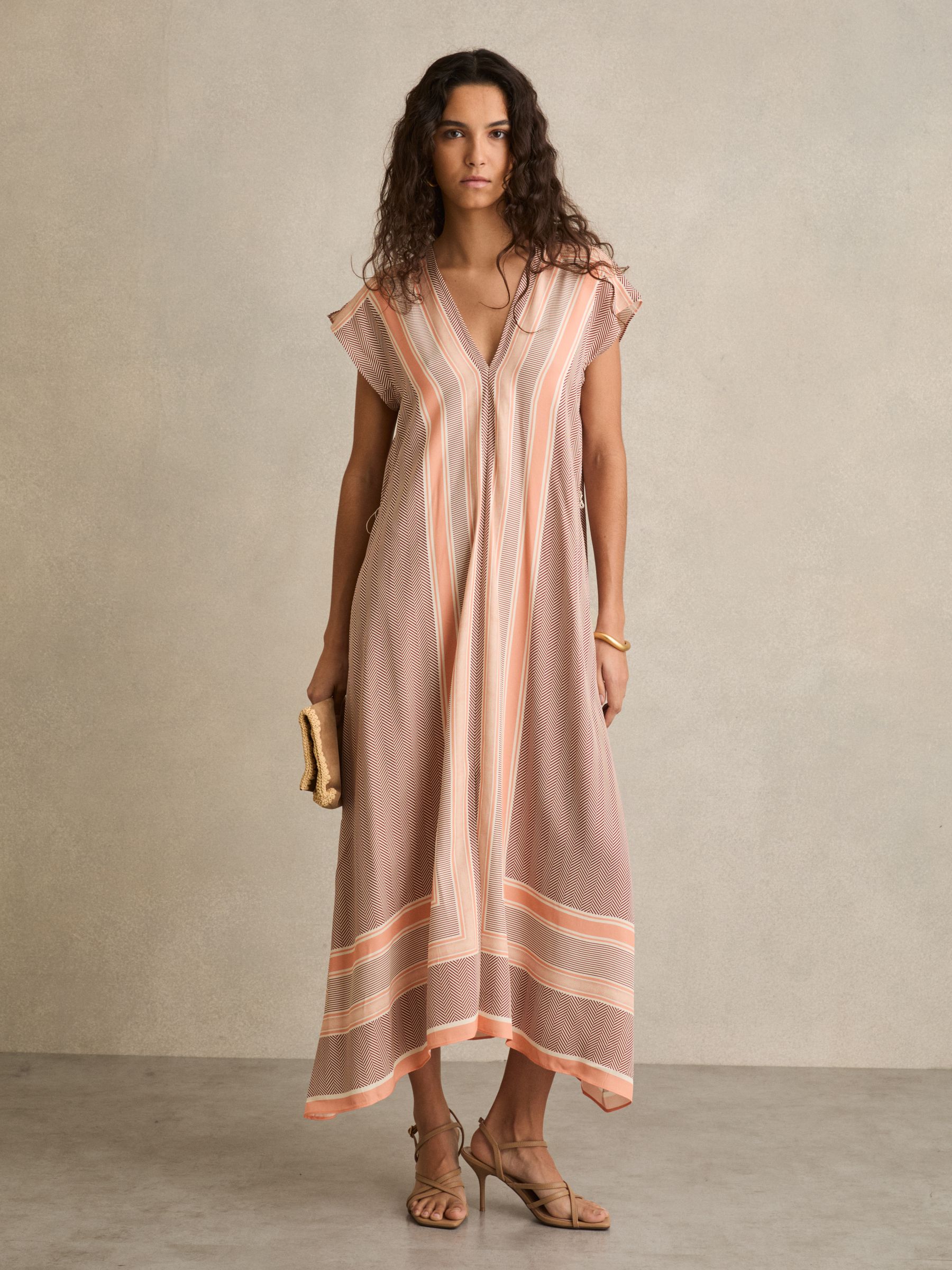 Buy Reiss Coral Gina Scarf Print Belted Midi Dress from Next