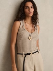 Reiss Neutral Alethia Twist Strap Knit Vest - Image 1 of 5