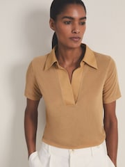 Reiss Tan Wren Reiss | Les 100 Ciels Polo Shirt With Cashmere - Image 1 of 6