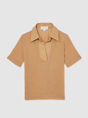Reiss Tan Wren Reiss | Les 100 Ciels Polo Shirt With Cashmere - Image 2 of 6