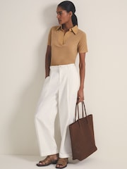 Reiss Tan Wren Reiss | Les 100 Ciels Polo Shirt With Cashmere - Image 3 of 6