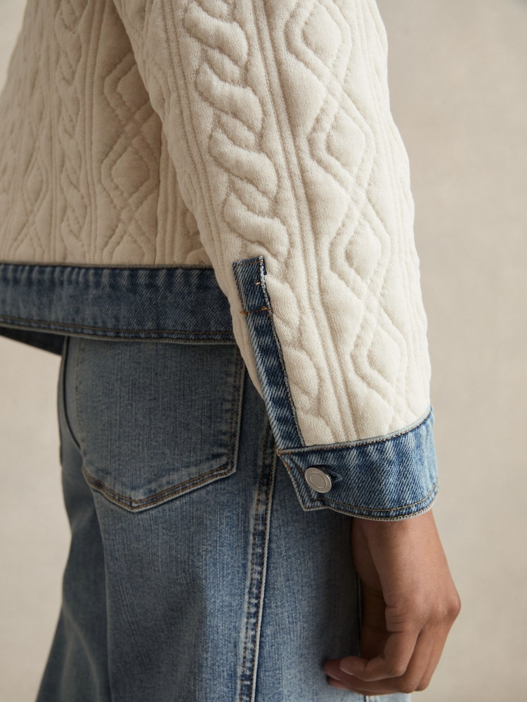 Reiss Denim Blue Anna Quilted Colour Block Denim Jacket - Image 4 of 6