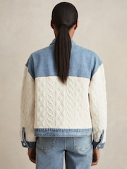 Reiss Denim Blue Anna Quilted Colour Block Denim Jacket - Image 5 of 6