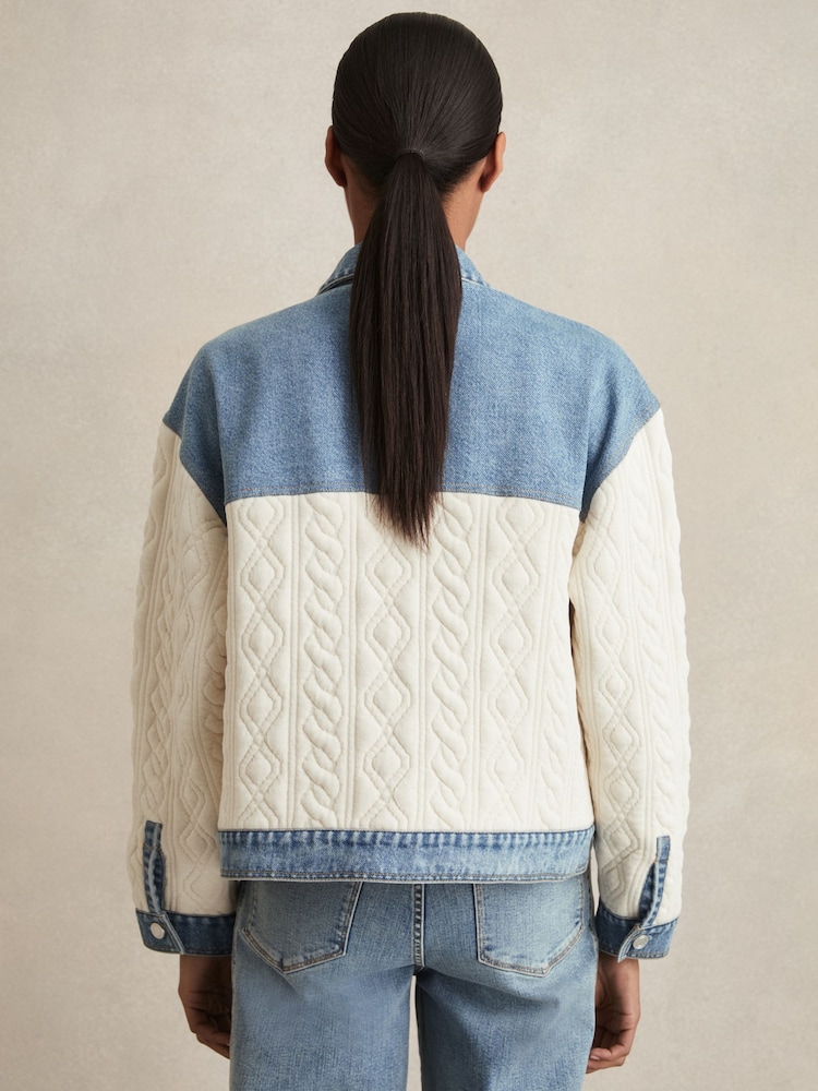 Reiss Denim Blue Anna Quilted Colour Block Denim Jacket - Image 5 of 6