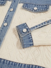 Reiss Denim Blue Anna Quilted Colour Block Denim Jacket - Image 6 of 6