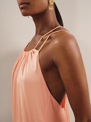 Reiss Peach Tallie Petite Satin Halterneck Maxi Dress - Image 4 of 7