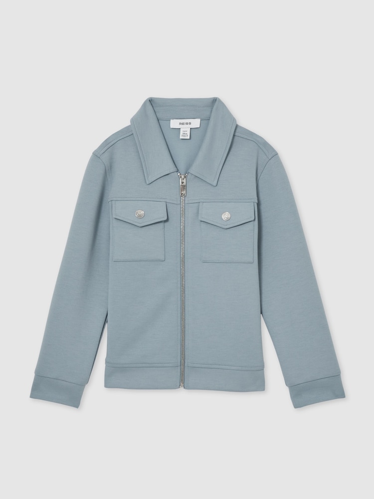 Reiss Soft Denim Blue Medina 9-13 yrs Interlock Zip-Through Overshirt - Image 2 of 4